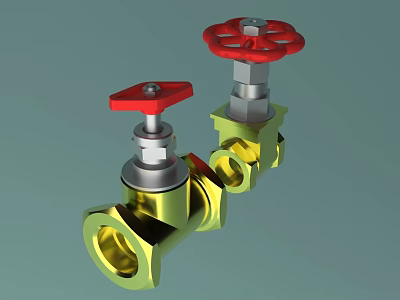 Industrial Brass Valves With Red Handles And Mechanical Structure Design 3d model