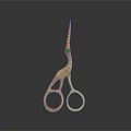 Golden Stork Shaped Scissors Elegant Design On Dark Background With Reflective Surface