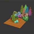 Natural Landscape Model With Green Pine Trees Rocks And Orange Ground 3d model