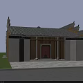 Ancient Chinese Architecture With Gray Masonry Walls Black Tile Roof Decorative Eaves And Red Door