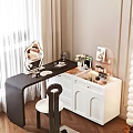 Modern Dressing Table Black White Mirror Chair Drawers With Cosmetics Flowers Photo Frame