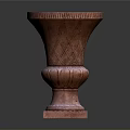 Decorative Red Urn With Ornate Carved Design And Square Base For Garden