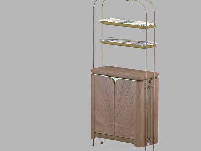 Modern Wooden Storage Cabinet with Metal Frame and Marble Shelves Design 3d model