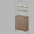 Modern Wooden Storage Cabinet with Metal Frame and Marble Shelves Design