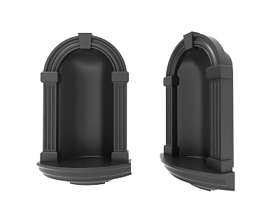 Black Carved Wall Shelves with Arched Top and Column Design 3d model