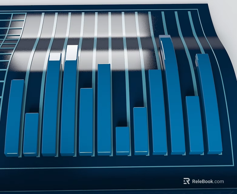 Blue Bar Chart With Multiple Vertical Bars Showing Different Heights On Dark Background 3d model 