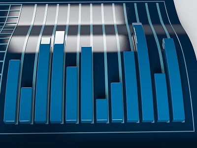 Blue Bar Chart With Multiple Vertical Bars Showing Different Heights On Dark Background 3d model