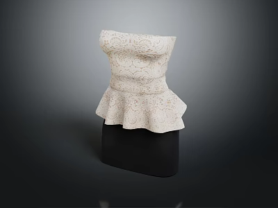 White Lace Peplum Top With Ruffled Hem And Elegant Fashion Design 3d model