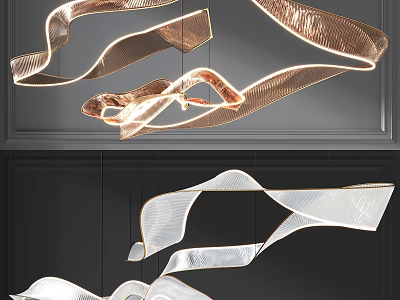 Modern Irregular Pendant Lights With Streamlined Flowing Curves And Metallic White Finishes 3d model