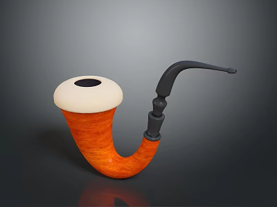 Classic Handcrafted Tobacco Pipe With Orange Wooden Bowl White Mouthpiece and Black Stem 3d model