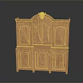 Classic Wooden Cabinet With Intricate Carved Decorative Top And Storage Doors