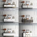 Modern Elegant TV Stand With White Cabinets Gold Frame Dried Flowers And Decorative Artworks