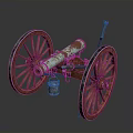 Antique Weapon Cannon With Large Wooden Wheels And Brass Barrel Historical Design