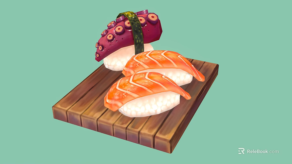 Fresh Traditional Sushi Platter Featuring Octopus And Crab Sushi On Wooden Tray 3d model 