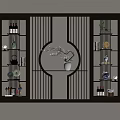 Traditional Chinese Room Divider with Circular Design and Shelves for Decorative Items