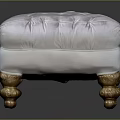 Elegant White Upholstered Ottoman With Gold Carved Legs And Tufted Top