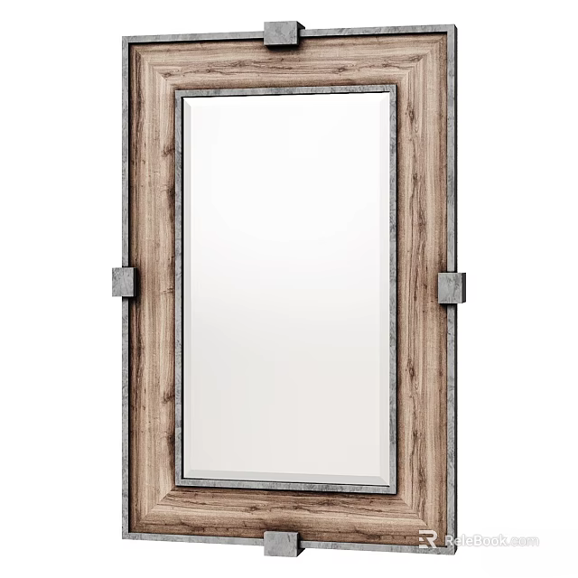 Rustic Wooden Frame Mirror with Metal Accents for Wall Decor in Home Interiors 3d model 