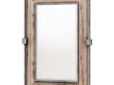 Rustic Wooden Frame Mirror with Metal Accents for Wall Decor in Home Interiors 3d model