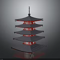 Traditional Five Story Pagoda Architecture With Gray Roof And Red Structure Design