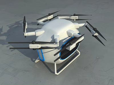 Modern White Drone Featuring Multiple Propellers Landing Gear And Blue Accents 3d model