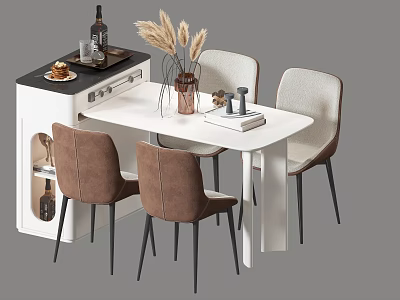 Modern White Dining Table Combination With Brown Back Chairs And Decorative Vase 3d model