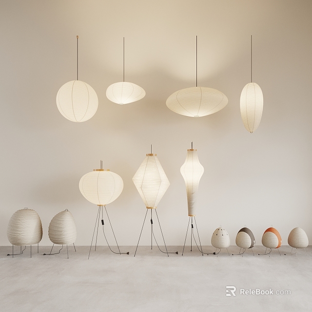 Minimalist Modern Lighting Combinations With Hanging Lanterns And Floor Lamps In Simple Design 3d model 