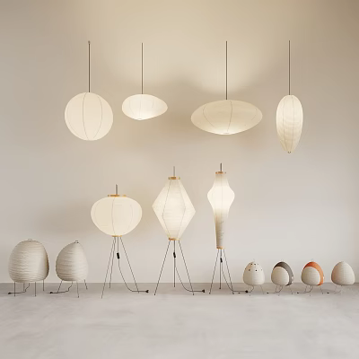 Minimalist Modern Lighting Combinations With Hanging Lanterns And Floor Lamps In Simple Design 3d model