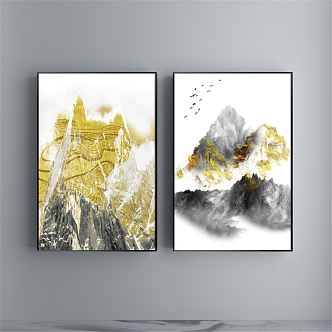 Modern abstract painting gold and silver living room abstract water decorative painting 3d model