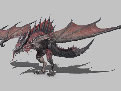 Fantasy Mythical Dragon With Red Black Wings And Spiked Body In 3D Art 3d model