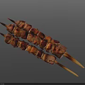 Delicious Tender Grilled Meat Skewers With Charred Edges On Bamboo Sticks