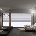 Modern Hotel Room With Comfortable Bed Wooden Blinds And Minimalist Design