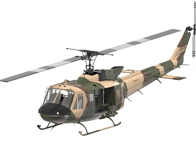 Camouflage Military Helicopter With Extended Rotors And Detailed Fuselage Structure 3d model