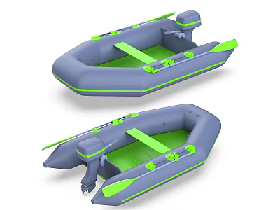Gray And Green Inflatable Boat Design With Paddles Seats And Green Accents 3d model