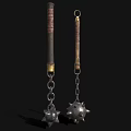 Medieval Spiked Flail Weapon With Wooden Handle And Metal Chain Design