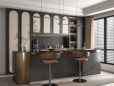 Bar Chair Combination Wine Cabinet 3d model