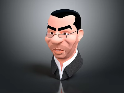 3D Male Character Head Model Wearing Glasses Suit Tie with Black Hair and Realistic Features 3d model