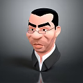 3D Male Character Head Model Wearing Glasses Suit Tie with Black Hair and Realistic Features