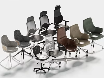 Modern Office Chairs With Various Styles Different Colors Adjustable Backrests And Casters 3d model