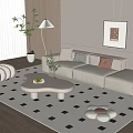 Modern Sofa Coffee Table Combination Lazy Sofa Floor Lamp Hanging Picture Side Green Fruit 3d model