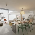 Modern Duplex Living Room Interior Design With Sofa Coffee Table Staircase Large Windows And Plants