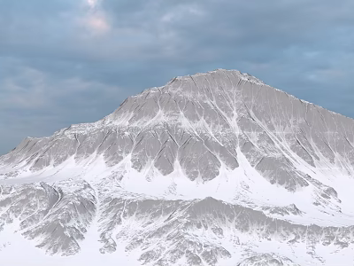 Snowy Mountain Landscape With Majestic Peak And Snow Covered Slopes Under Cloudy Sky 3d model