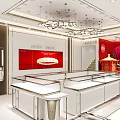 Elegant Jewelry Store Interior With Glass Display Cases And Chandeliers
