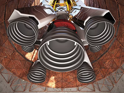 Advanced Rocket Engine Design With Multiple Nozzles And Metallic Frame Structure 3d model