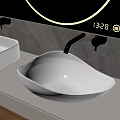 Modern White Vessel Sink With Wall Mounted Faucet And Gray Stone Countertop