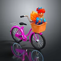 Cute Pink Bicycle With Front Basket Carrying Red Haired Cartoon Character And Squirrel