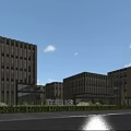 Modern Office Buildings In Industrial Park With Urban Landscape