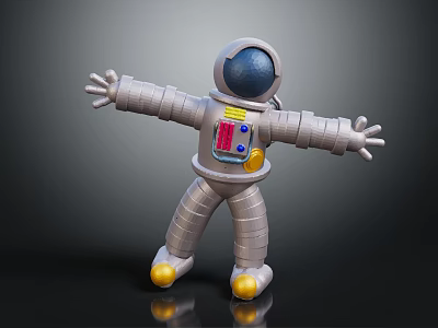3D Astronaut Model Wearing Silver Spacesuit Yellow Boots Blue Helmet With Outstretched Arms 3d model