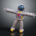 3D Astronaut Model Wearing Silver Spacesuit Yellow Boots Blue Helmet With Outstretched Arms