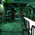 Cartoon Style Underground Tunnel Featuring Brick Walls Metal Pipes Railings And Greenish Lighting