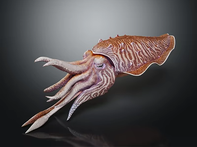 Detailed Striped Cuttlefish Featuring Brown Purple Stripes On Dark Background With Extended Tentacles 3d model